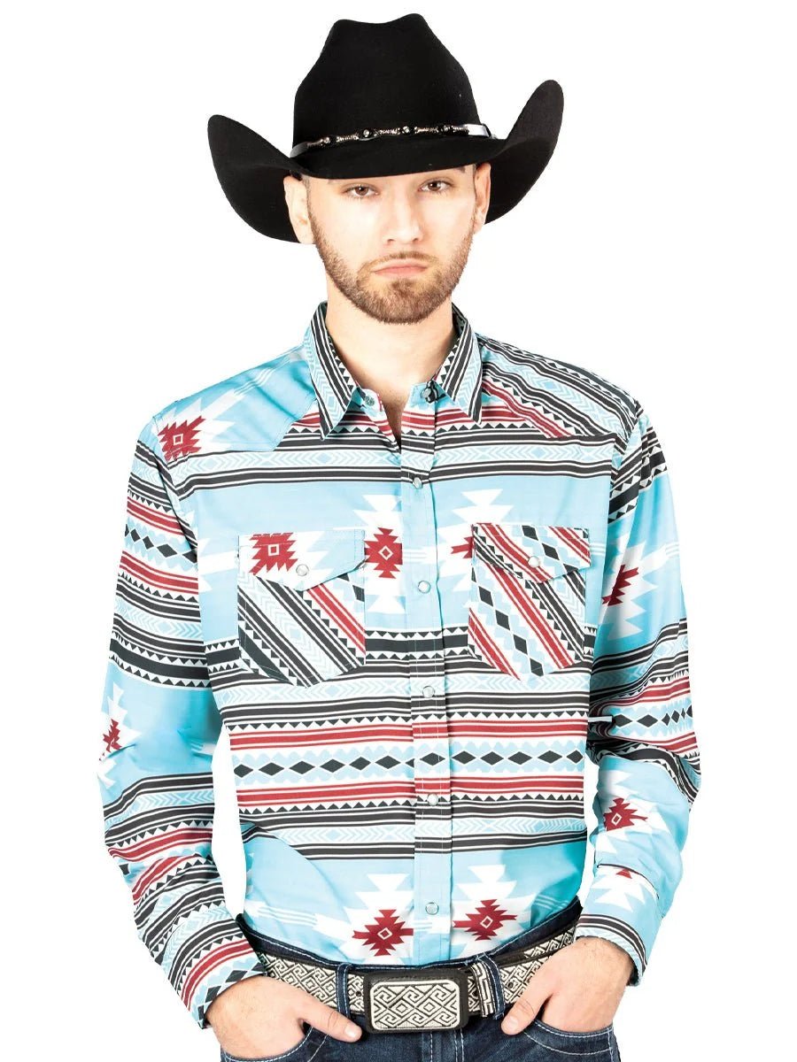 El General -Casual Long Sleeve Shirt - Blue 44207 - OriginalWestern.com