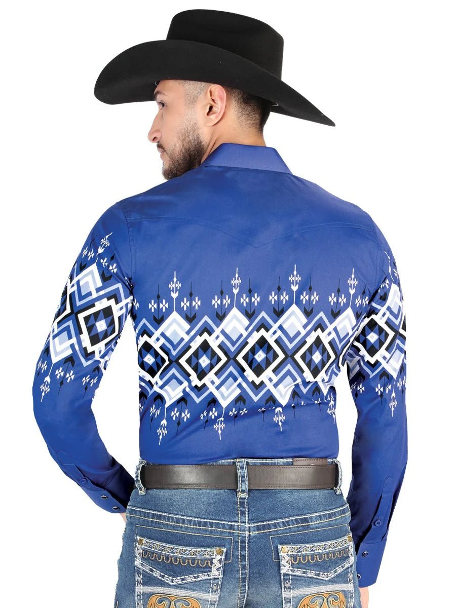 El General - Casual Long Sleeve Shirt - Blue 44449 - OriginalWestern.com