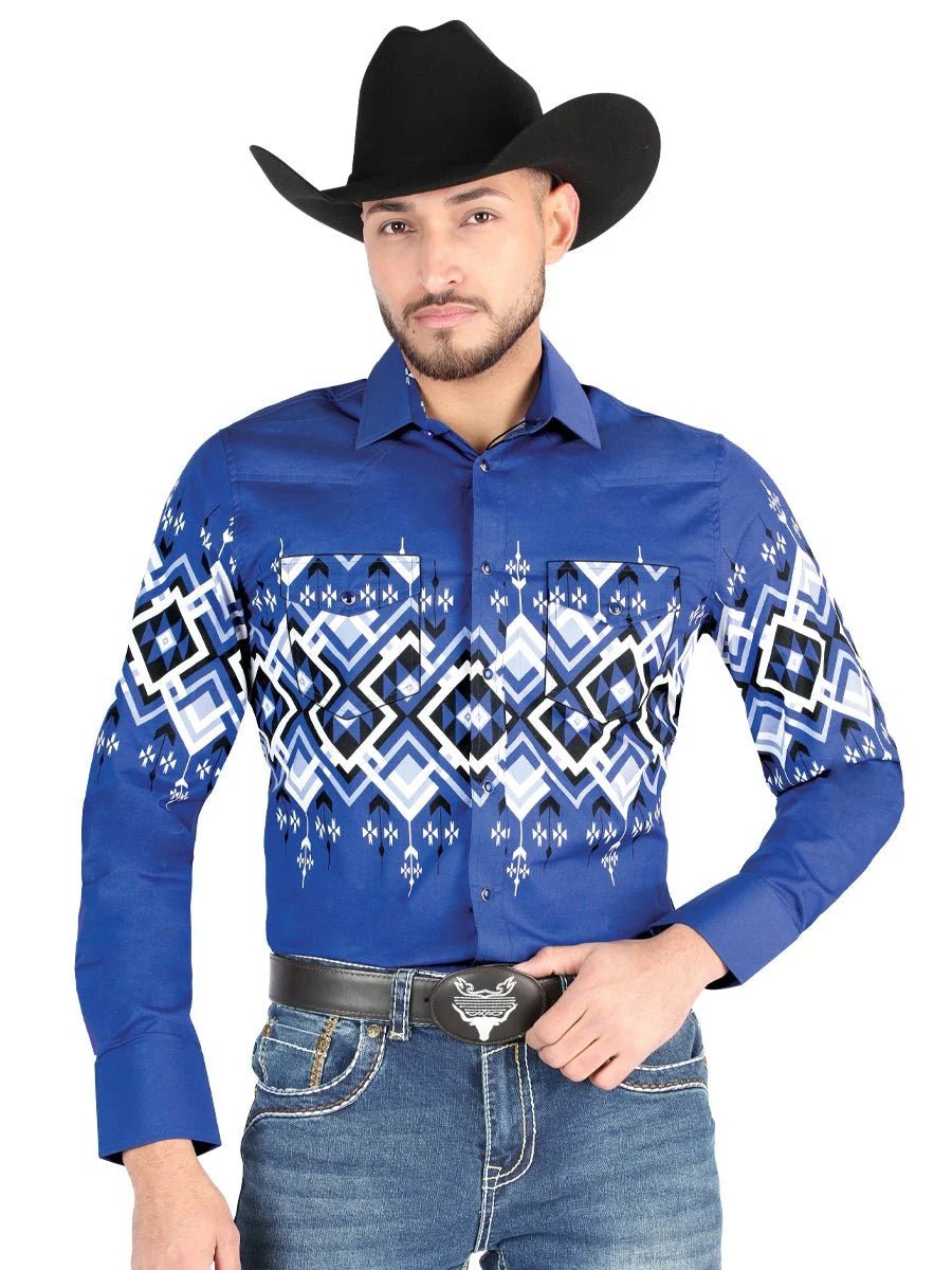 El General - Casual Long Sleeve Shirt - Blue 44449 - OriginalWestern.com