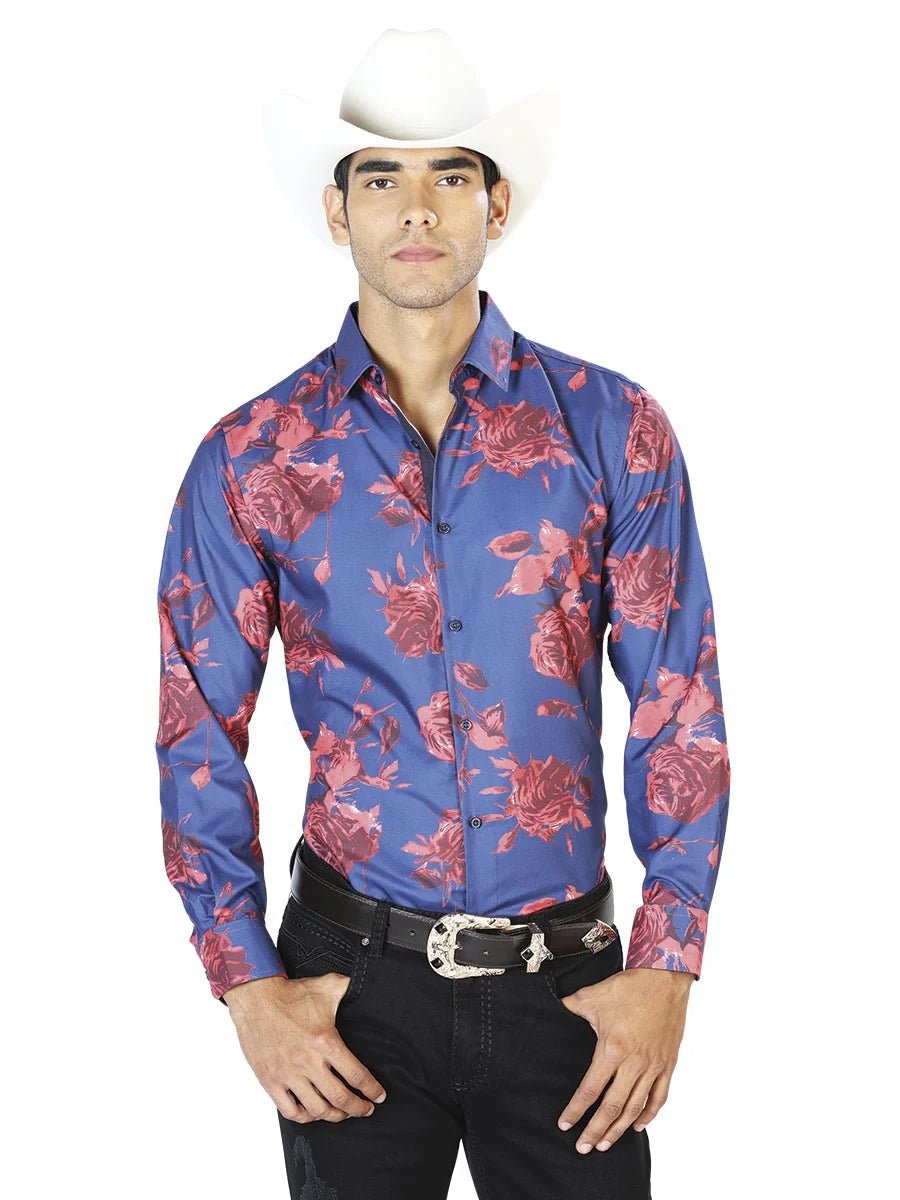 El General - Casual Long Sleeve Shirt - Blue And Red 43563 - OriginalWestern.com