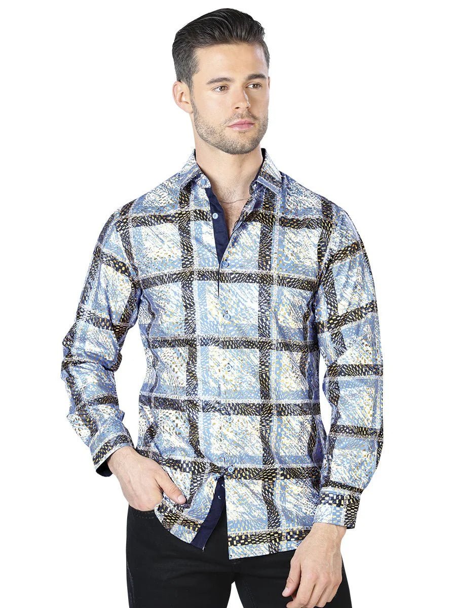 El General - Casual Long Sleeve Shirt-Blue And Yellow 44010 - OriginalWestern.com