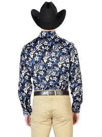 El General - Casual Long Sleeve Shirt- Blue Flower 43954 - OriginalWestern.com