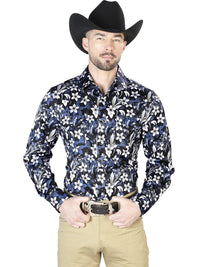 El General - Casual Long Sleeve Shirt- Blue Flower 43954 - OriginalWestern.com