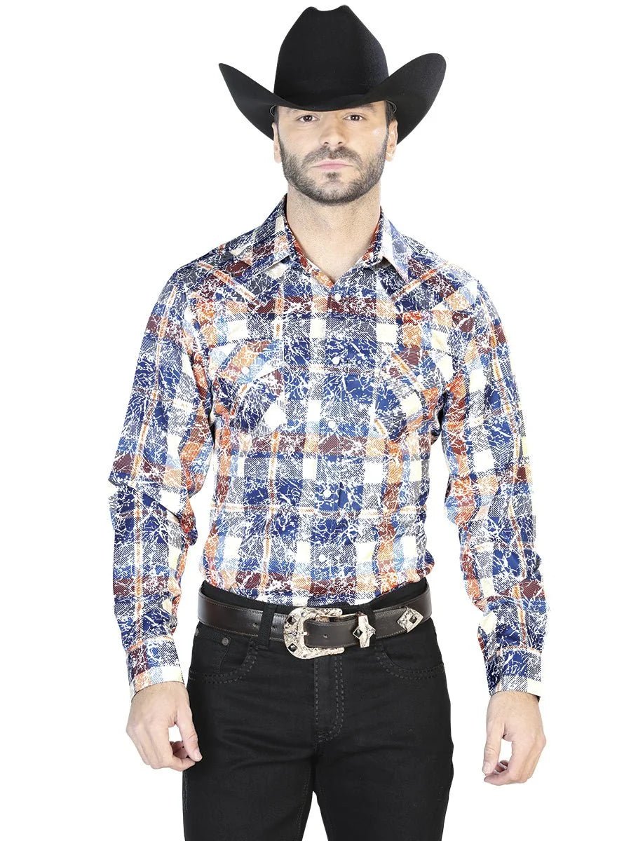 El General -Casual Long Sleeve Shirt - Blue Orange 44063 - OriginalWestern.com