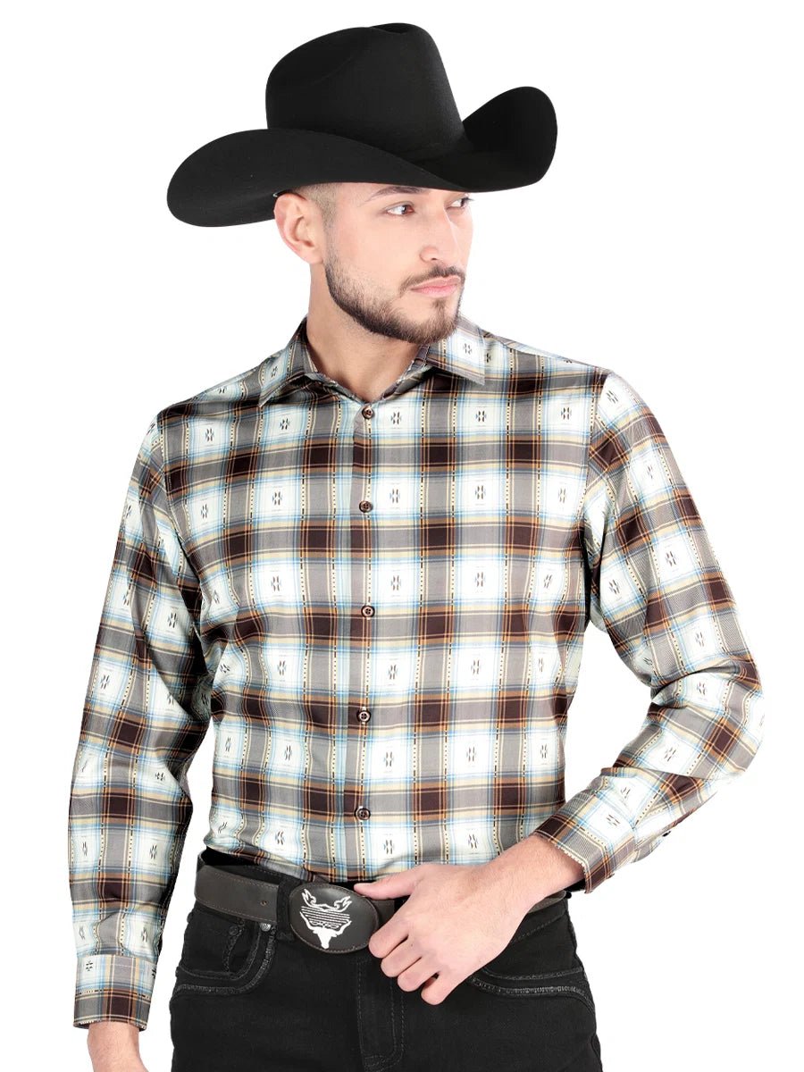 El General - Casual Long Sleeve Shirt - Brown/Sand 44700 - OriginalWestern.com
