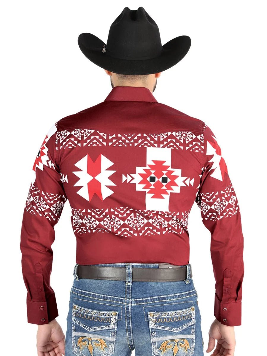 El General - Casual Long Sleeve Shirt - Burgundy 44484 - OriginalWestern.com