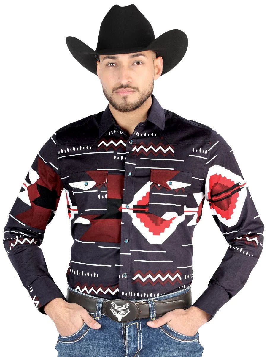 El General - Casual Long Sleeve Shirt - Burgundy 44498 - OriginalWestern.com
