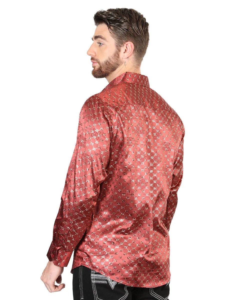 El General - Casual Long Sleeve Shirt - Burgundy/Gold 44546 - OriginalWestern.com