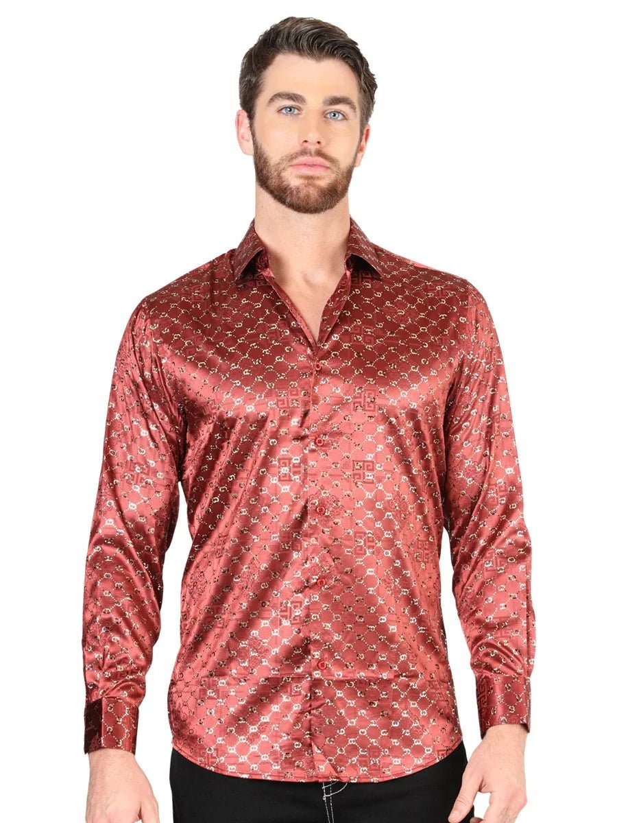 El General - Casual Long Sleeve Shirt - Burgundy/Gold 44546 - OriginalWestern.com