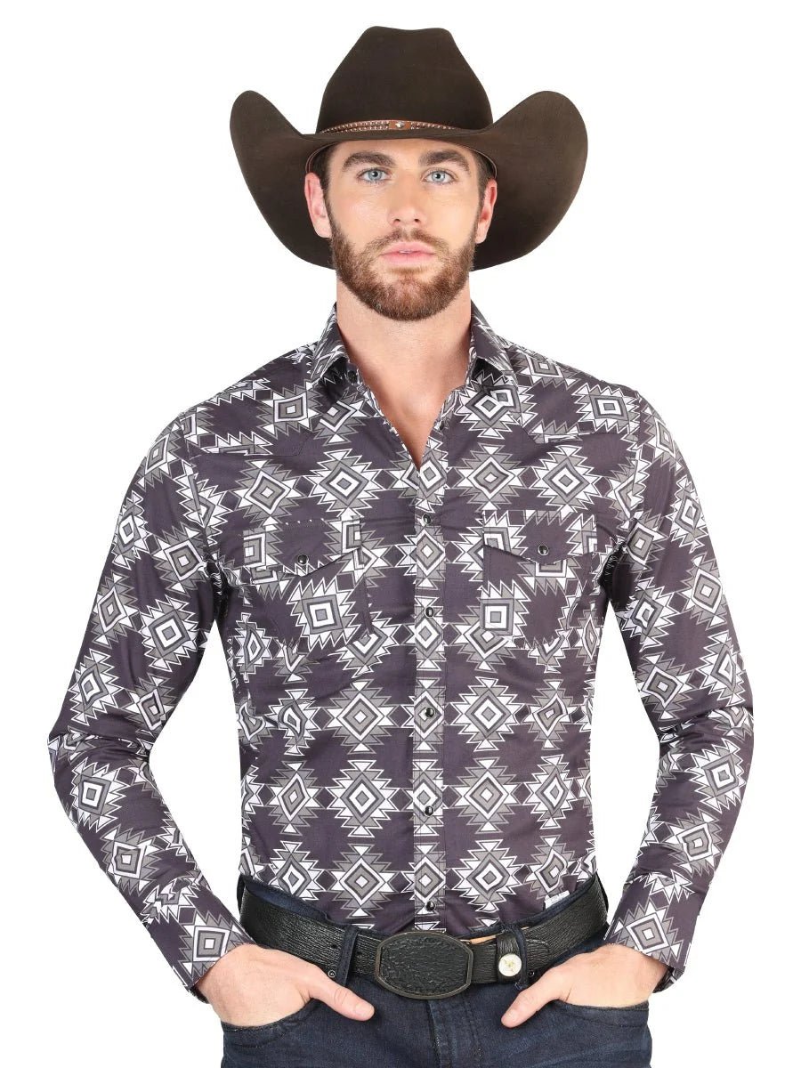 El General - Casual Long Sleeve Shirt Dark Blue 44403 - OriginalWestern.com
