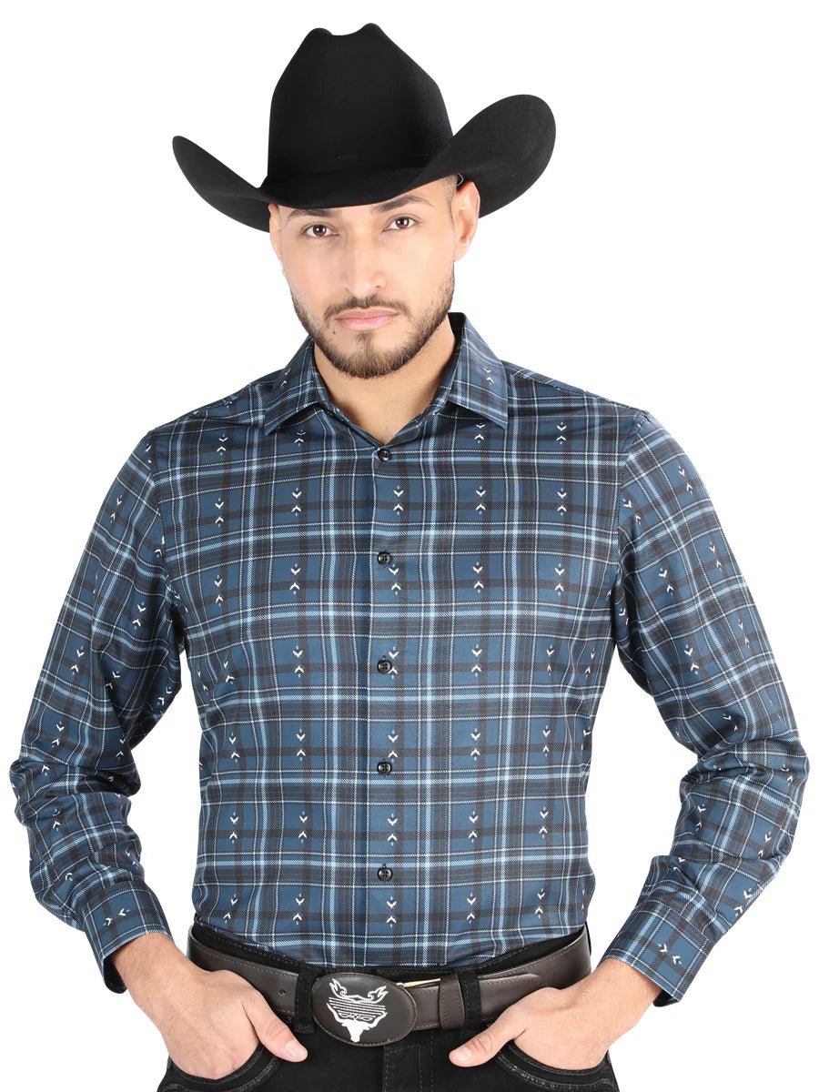 El General - Casual Long Sleeve Shirt - Gray/Blue 44706 - OriginalWestern.com