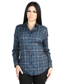 El General Womens  -  Casual Long-Sleeve Shirt - Gray/Blue 44723