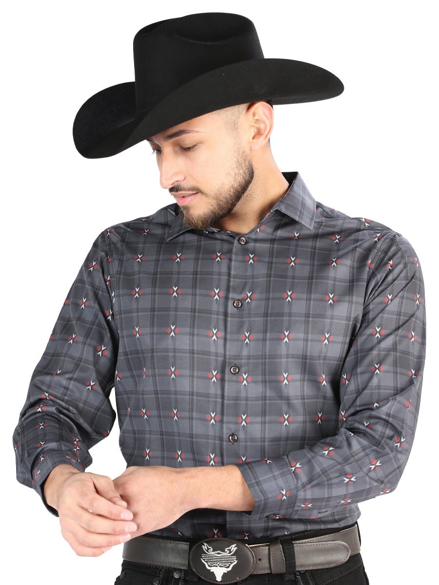 El General - Casual Long Sleeve Shirt - Gray/Brown 44708 - OriginalWestern.com