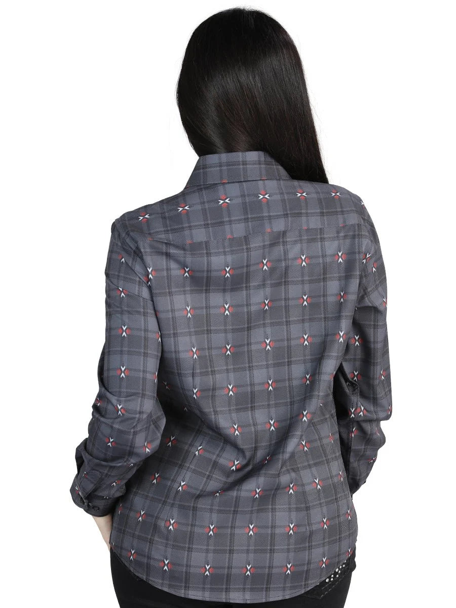 El General Womens  -  Casual Long-Sleeve Shirt - Gray/Brown 44725