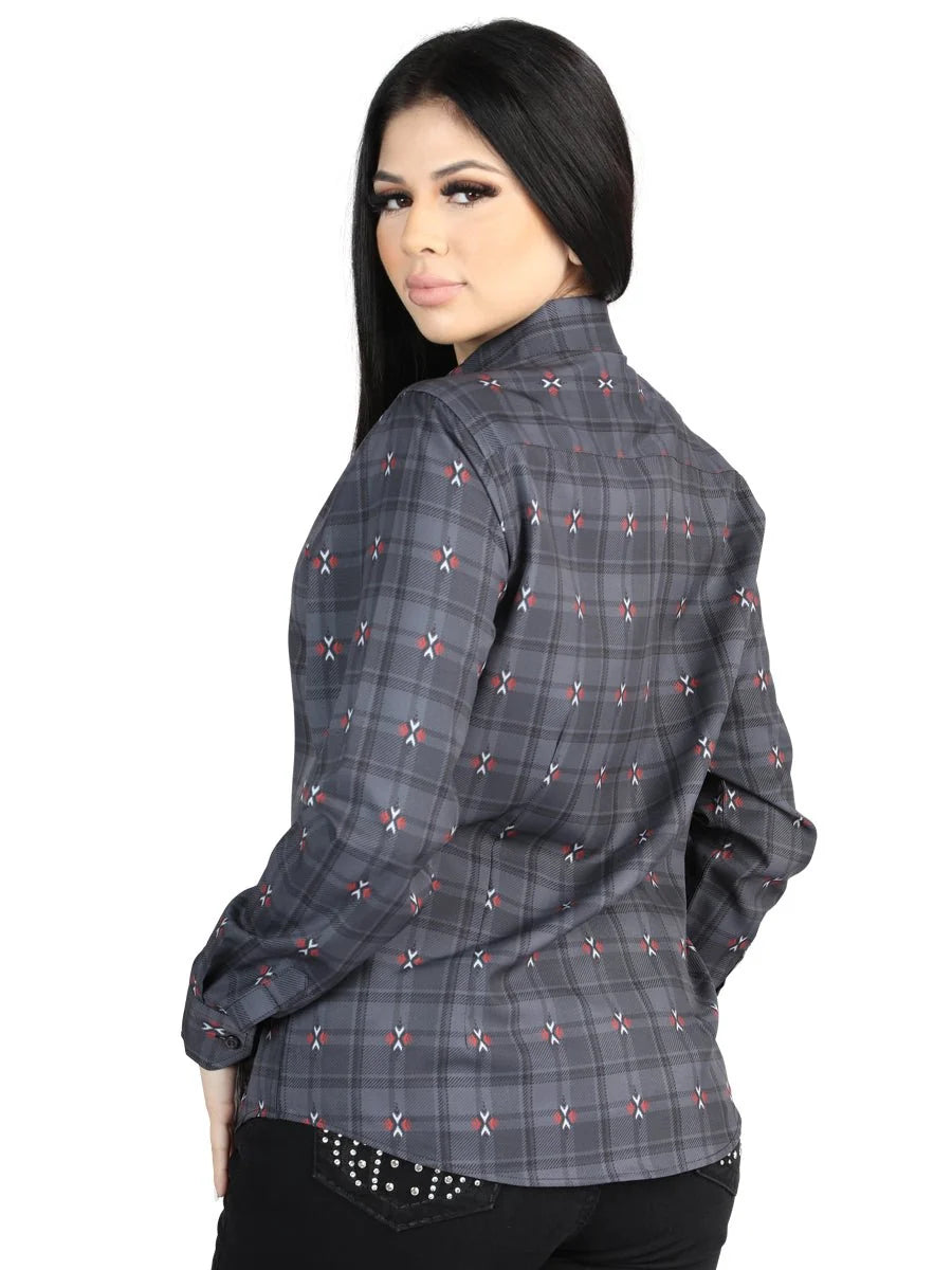 El General Womens  -  Casual Long-Sleeve Shirt - Gray/Brown 44725