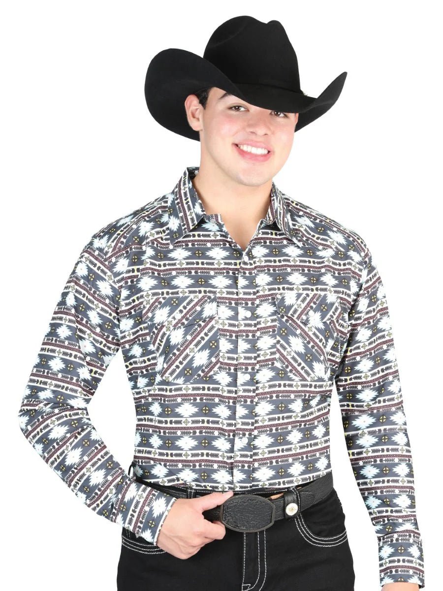 El General - Casual Long Sleeve Shirt -Gray/Khaki 44308 - OriginalWestern.com