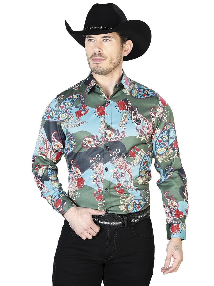 El General - Casual Long Sleeve Shirt - Green 43681 - OriginalWestern.com