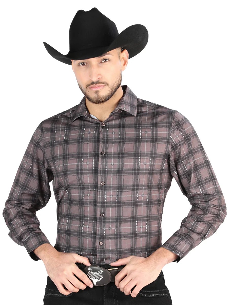 El General - Casual Long Sleeve Shirt - Mocha/Olive 44712 - OriginalWestern.com