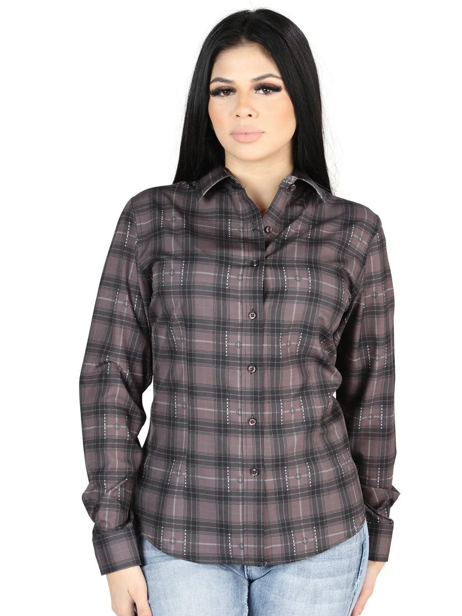 El General Womens  -  Casual Long-Sleeve Shirt - Mocha/Olive 44729