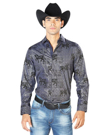 El General - Casual Long Sleeve Shirt - Navy 43598 - OriginalWestern.com