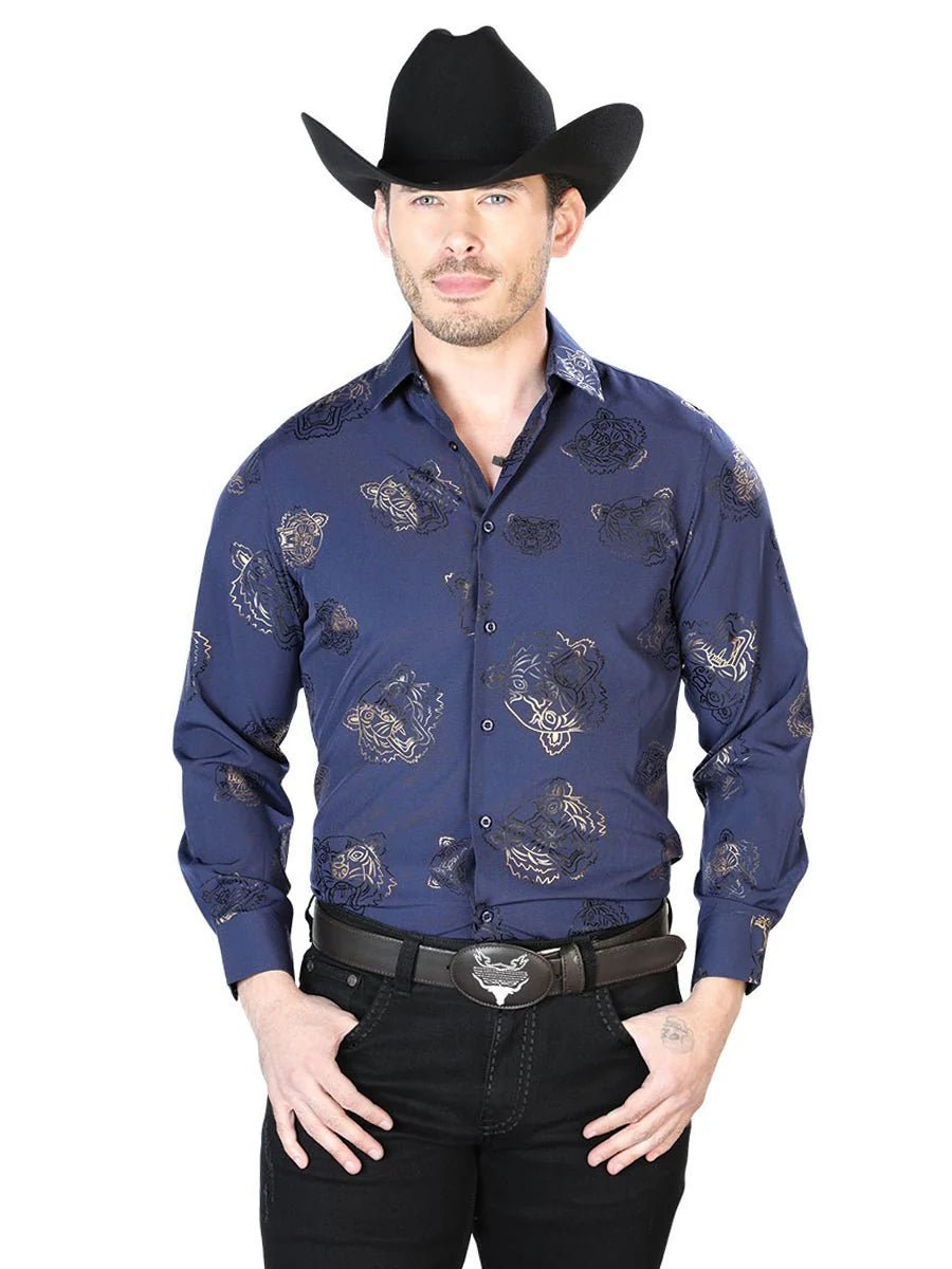 El General - Casual Long Sleeve Shirt - Navy 43843 - OriginalWestern.com