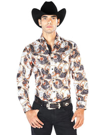 El General - Casual Long Sleeve Shirt - Off White And Gold 43566 - OriginalWestern.com