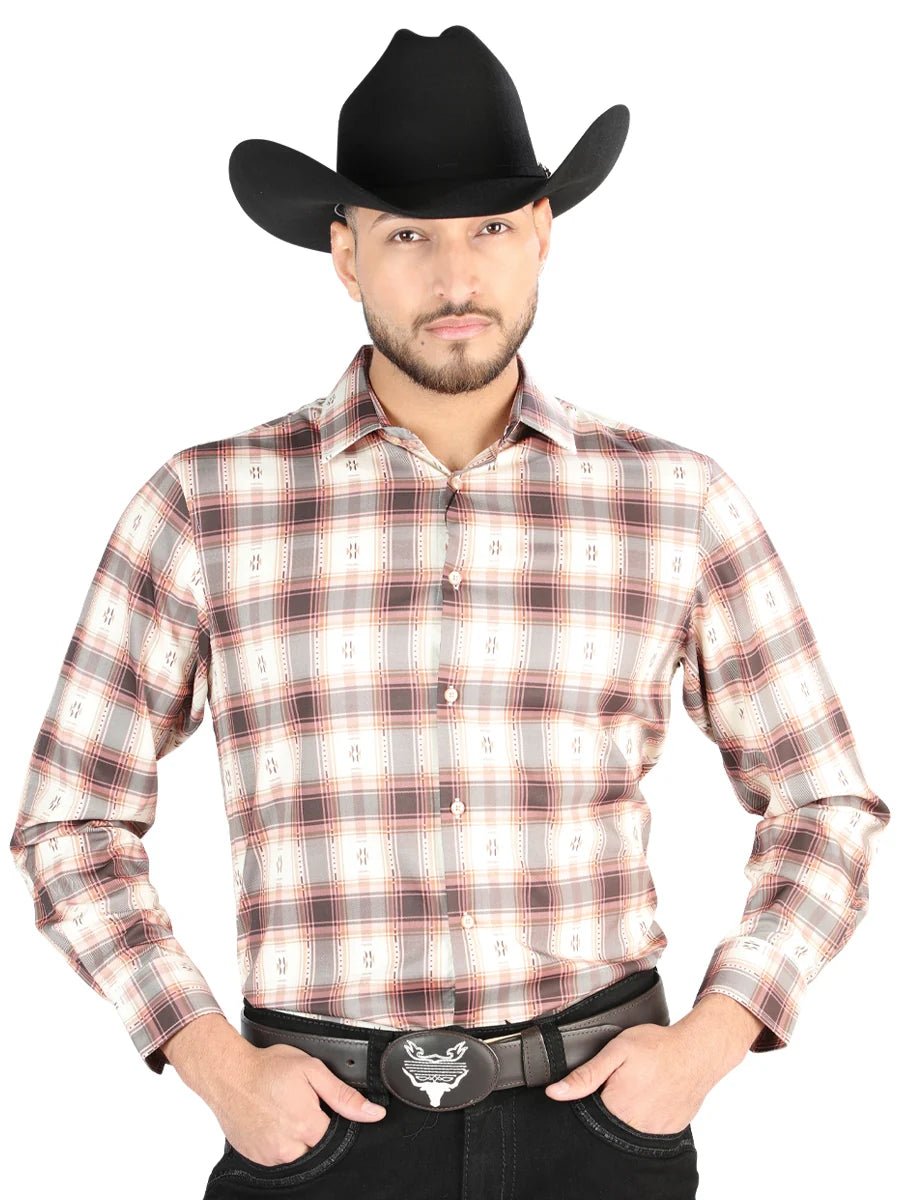El General - Casual Long Sleeve Shirt - Orange/Beige 44699 - OriginalWestern.com