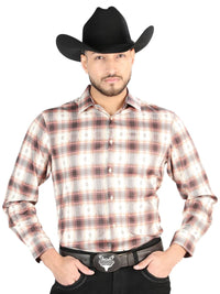 El General - Casual Long Sleeve Shirt - Orange/Beige 44699 - OriginalWestern.com