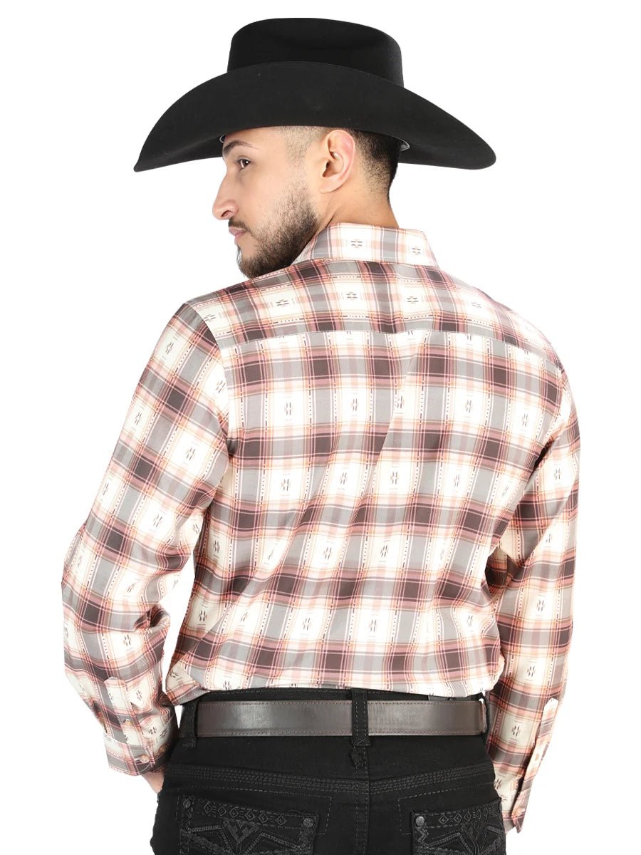 El General - Casual Long Sleeve Shirt - Orange/Beige 44699 - OriginalWestern.com