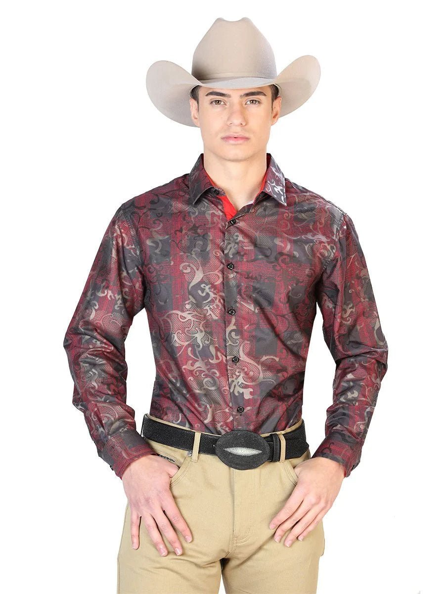 El General - Casual Long Sleeve Shirt - Red 43795 - OriginalWestern.com