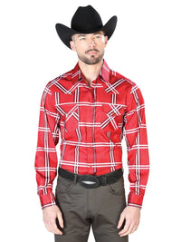 El General - Casual Long Sleeve Shirt- Red With Stripes 43928 - OriginalWestern.com