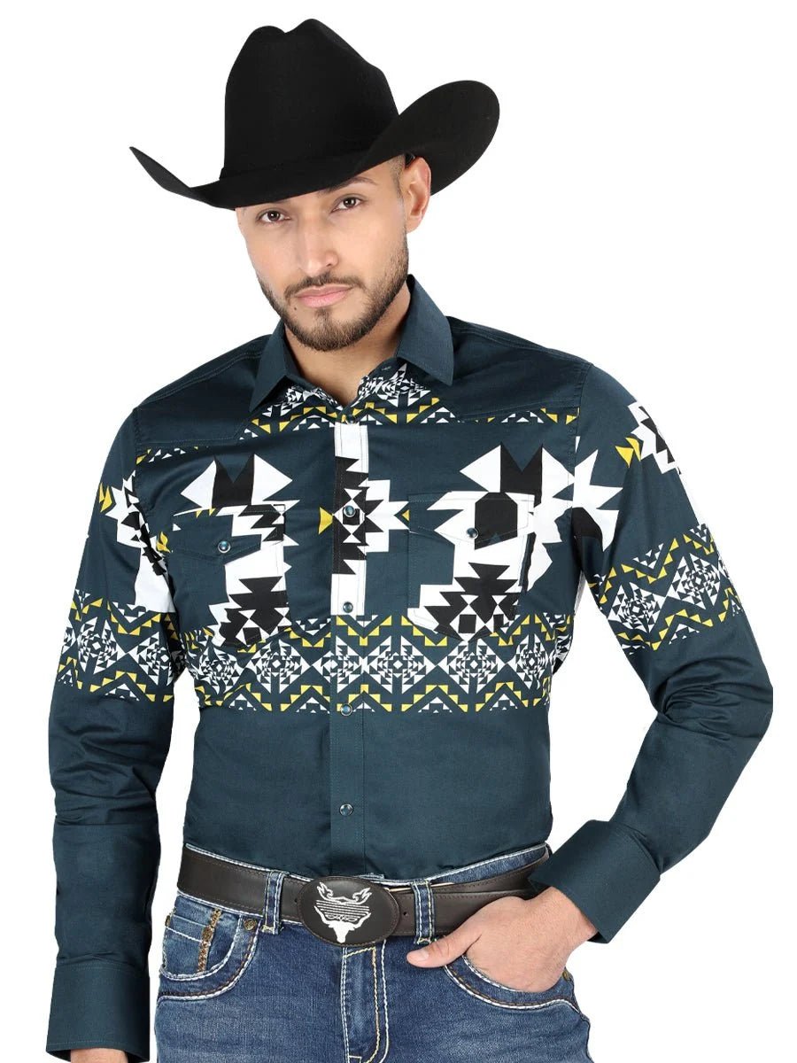 El General - Casual Long Sleeve Shirt - Teal 44486 - OriginalWestern.com