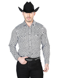 El General - Casual Long Sleeve Shirt- White And Black 43938 - OriginalWestern.com