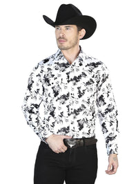 El General - Casual Long Sleeve Shirt- White And Black 43952 - OriginalWestern.com