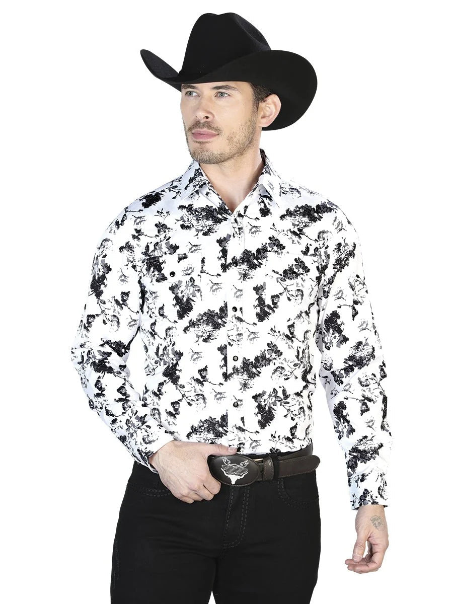 El General - Casual Long Sleeve Shirt- White And Black 43952 - OriginalWestern.com