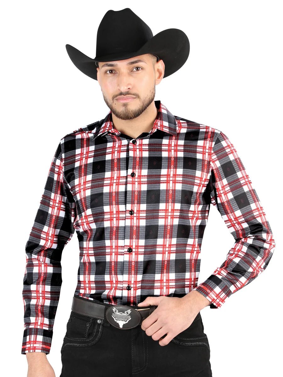 El General - Casual Long-Sleeve Shirt - White/Red 44707 - OriginalWestern.com