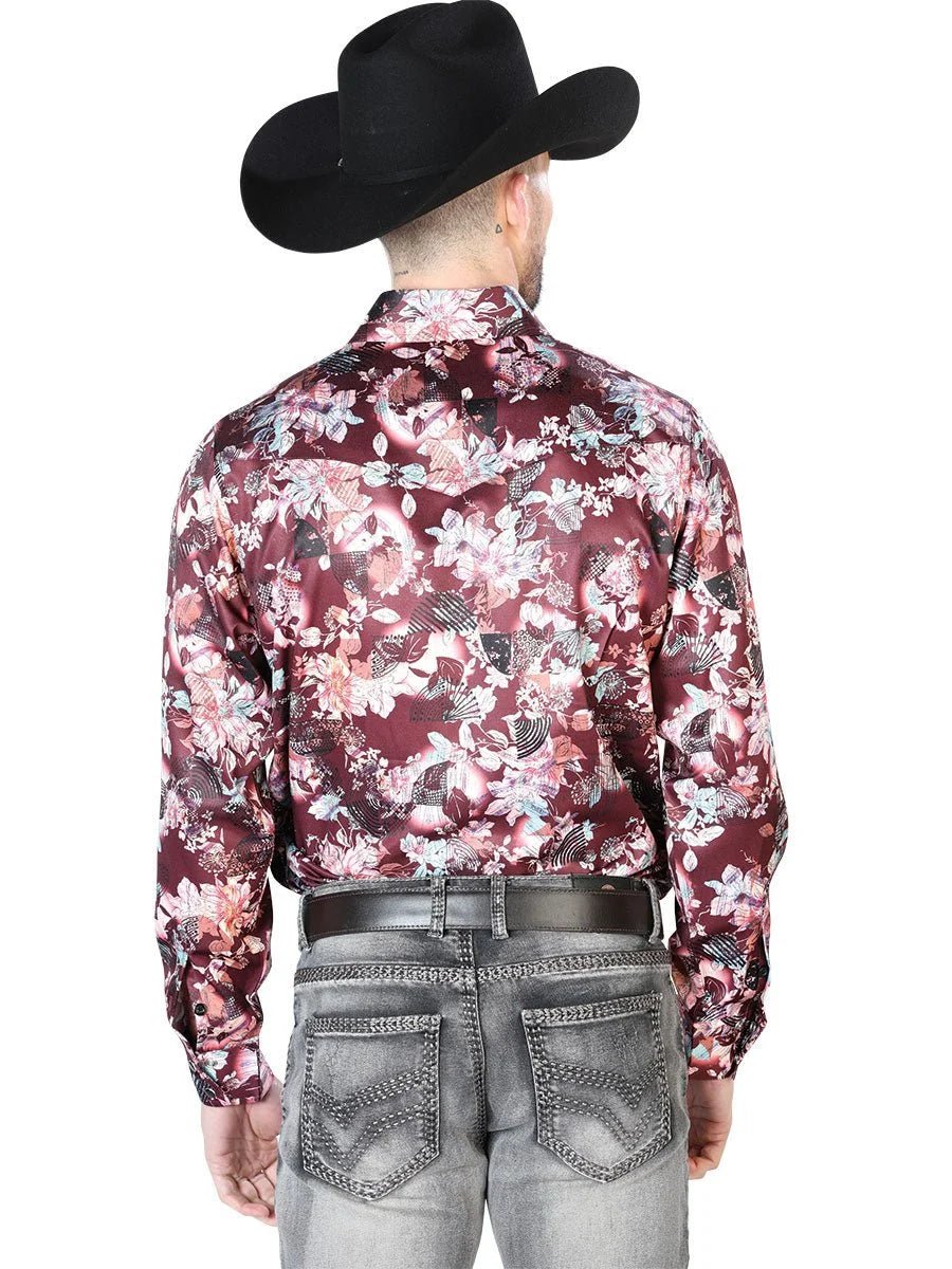 El General - Casual Long Sleeve Shirt- Wine And Beige 43936 - OriginalWestern.com