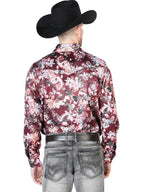 El General - Casual Long Sleeve Shirt- Wine And Beige 43936 - OriginalWestern.com