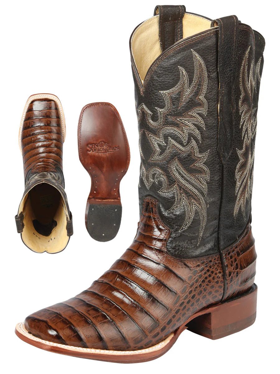 El General El Señor de los Cielos Men's Rodeo Boot Imitation Caiman Belly Leather–Brown 44937 - OriginalWestern.com
