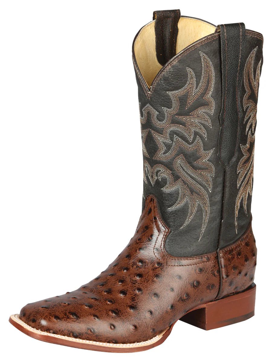 El General El Señor de los Cielos Men's Rodeo Boot Imitation Ostrich Leather–Brown 44934 - OriginalWestern.com