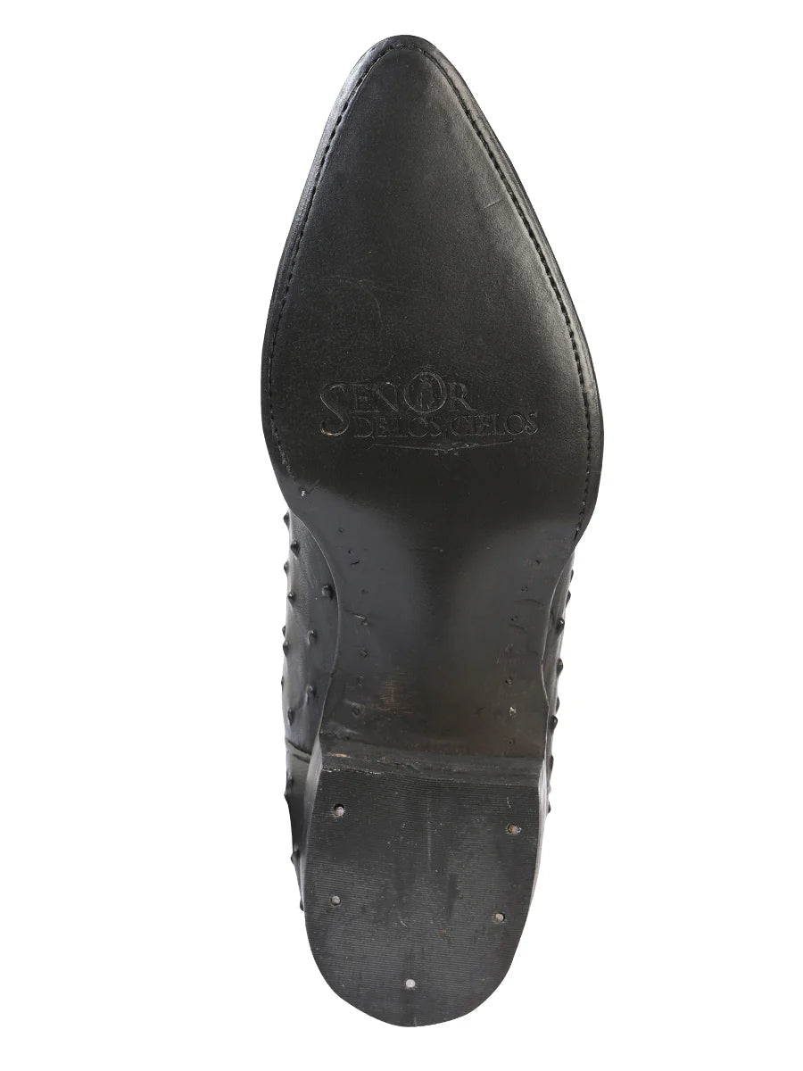 El General El Señor de los Cielos Men's Western Boots–Imitation Ostrich Leather Black 40836 - OriginalWestern.com
