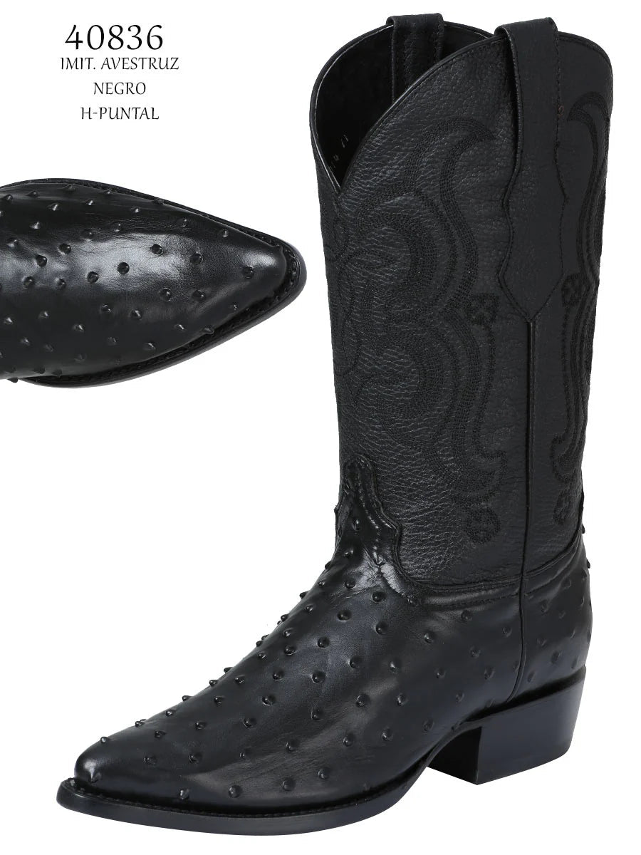 El General El Señor de los Cielos Men's Western Boots–Imitation Ostrich Leather Black 40836 - OriginalWestern.com