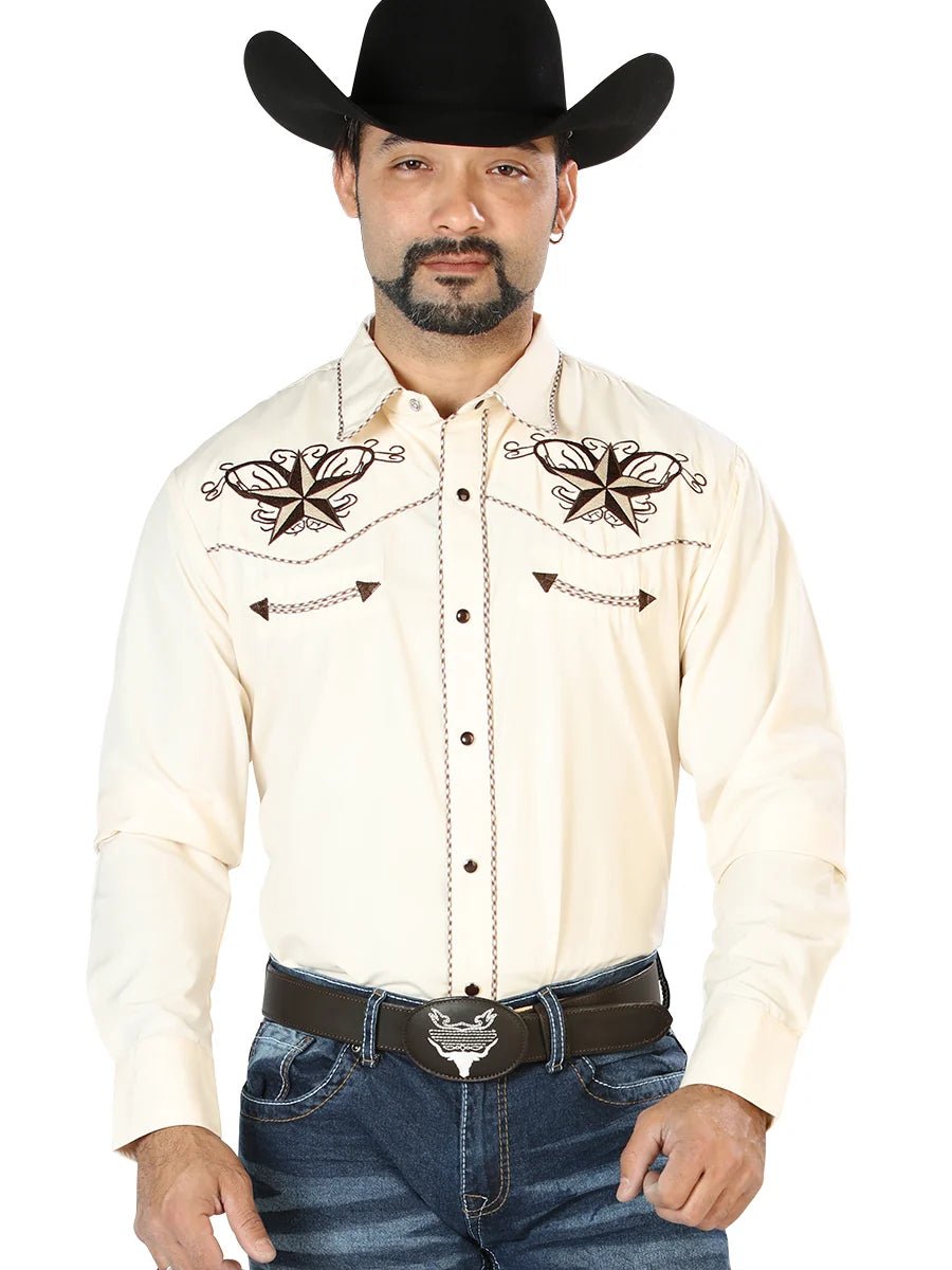 El General Embroidery Western Shirt Beige/Black 126684 - OriginalWestern.com