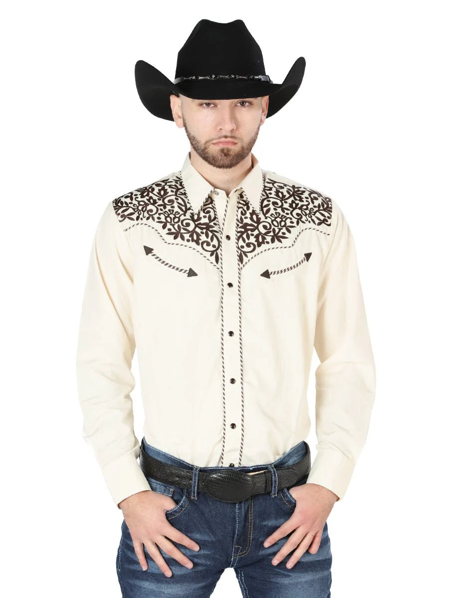 The General Embroidery Western Shirt - Beige/Black 44193