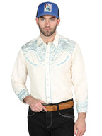 The General Embroidery Western Shirt - Beige/Blue 44199