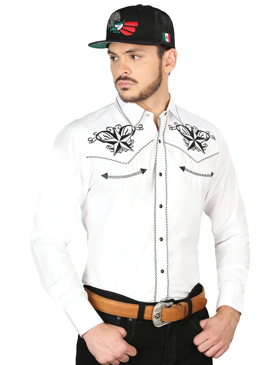 El General Embroidery Western Shirt White/Black 126683 - OriginalWestern.com