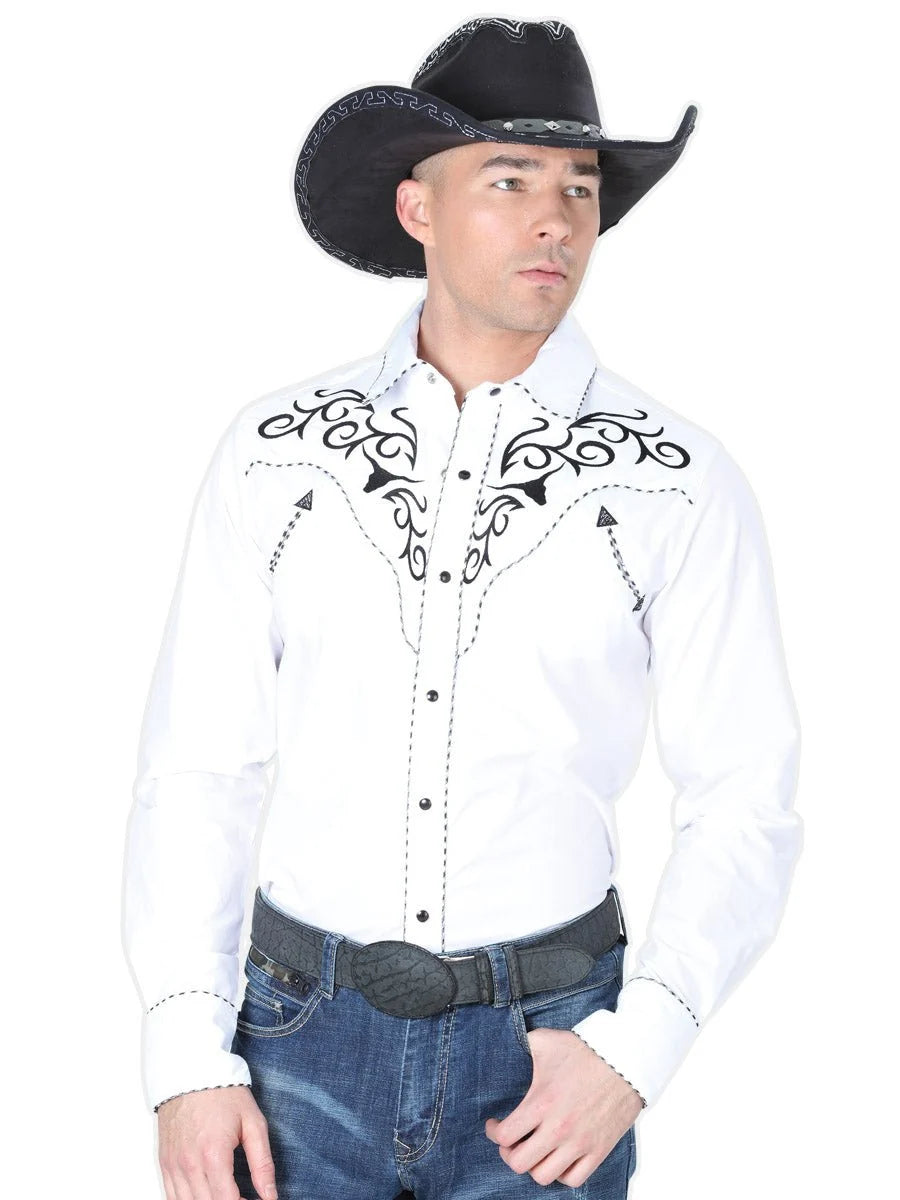 The General Embroidery Western Shirt White/Black 41004