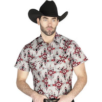 El General - Gray Short-Sleeve Western Shirt with Geometric Patterns 44446 - OriginalWestern.com