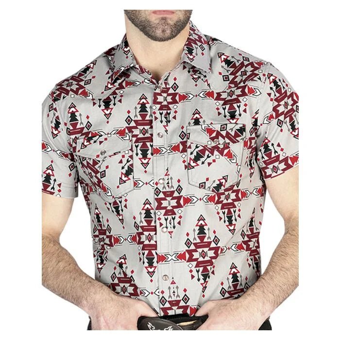 El General - Gray Short-Sleeve Western Shirt with Geometric Patterns 44446 - OriginalWestern.com
