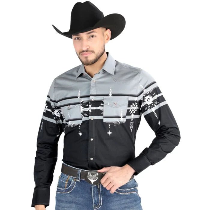 El General - Gray Tribal Western Shirt for Men 44452 - OriginalWestern.com